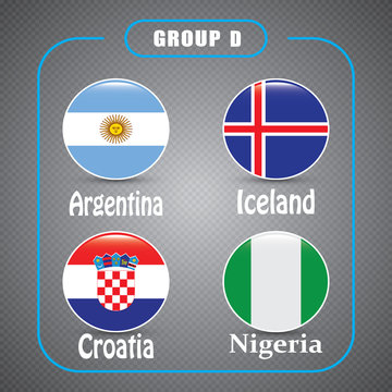Football. Championship. Vector flags. Russia. Group D.