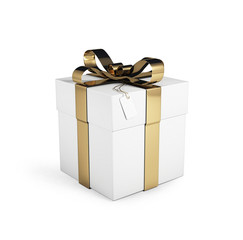 gift box with gold ribbon isolated on white background. 3d rendering