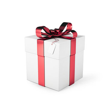 gift box with red ribbon isolated on white background. 3d rendering