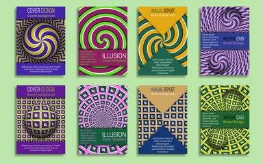 Modern covers templates with optical illusion design elements. Booklet, brochure, annual report, poster dynamic design.
