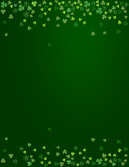 Clover shamrock leaves isolated on dark green background. Abstract St. Patrick's day border background with place for your text for your greeting cards design or poster. Vector illustration