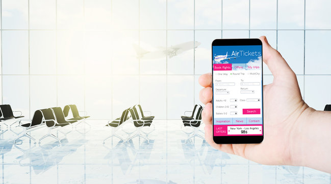 air tickets on smartphone airport lounge