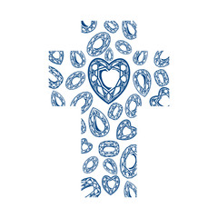 Cross with diamonds monochrome pattern. Vector illustration.