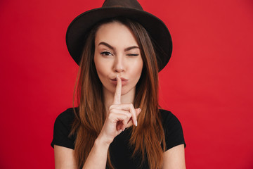 Close up of a pretty stylish girl wearing hat
