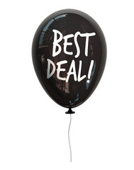 Best Deal Tag on Black Shiny Balloon. Season Sale Concept. 3d rendering isolated on White Background