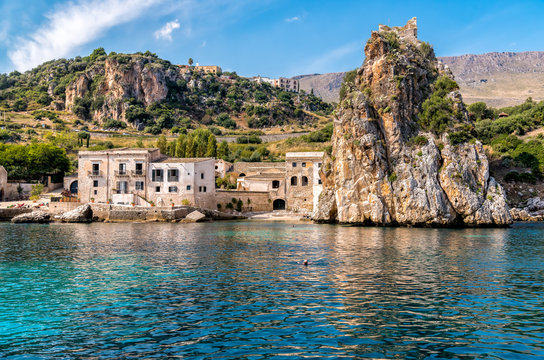 View of Scopello village at Zingaro Nature Reserve, Sicily, Italy