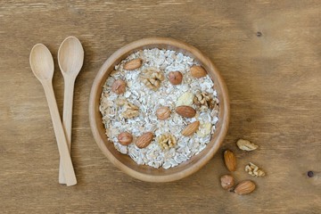 One bowl of muesli and nuts