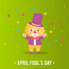 Vector illustration for holiday fool day. The clown is laughing. Day of jokes, laughter and fun. Can be used for the design of a banner, party, greeting card.