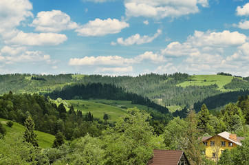 Landscape of mountain meadows in summer on a sunny day