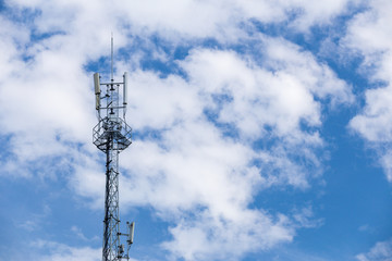 Communication Tower with antenna and satellite dish telecom network