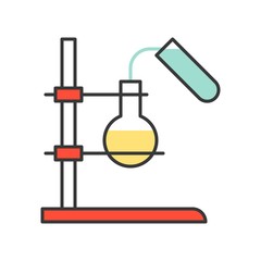 Test tube pouring agent to flask ,Experiment test filled outline icon,