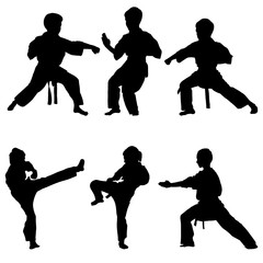 young karate boys silhouettes