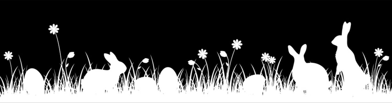 Easter Banner Meadow black with bunnies & easter eggs 