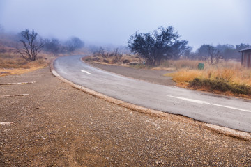The top of the mountain viewing point for the valley of desolation, this day it was totally covered in a thick mist. South Africa.