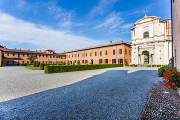 Facade of the Principato of  Lucedio, near Vercelli, in Piedmont region, north Italy
