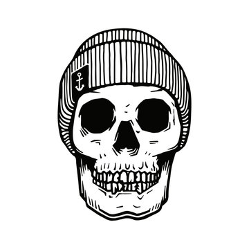 Monochrome sailor skull with winter hat