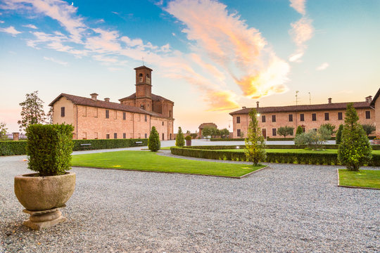 Facade of the Principato of  Lucedio, near Vercelli, in Piedmont region, north Italy