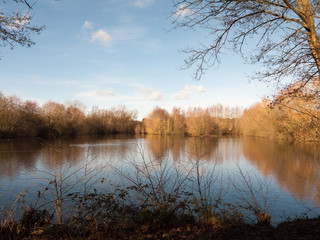 beautiful springtime lake scene outside nature reserve dedham