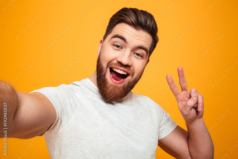 Sticker portrait of a smiling bearded man