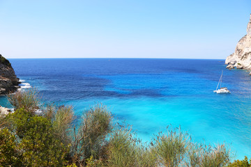 landscape of Erimitis beach Paxos Ionian islands Greece