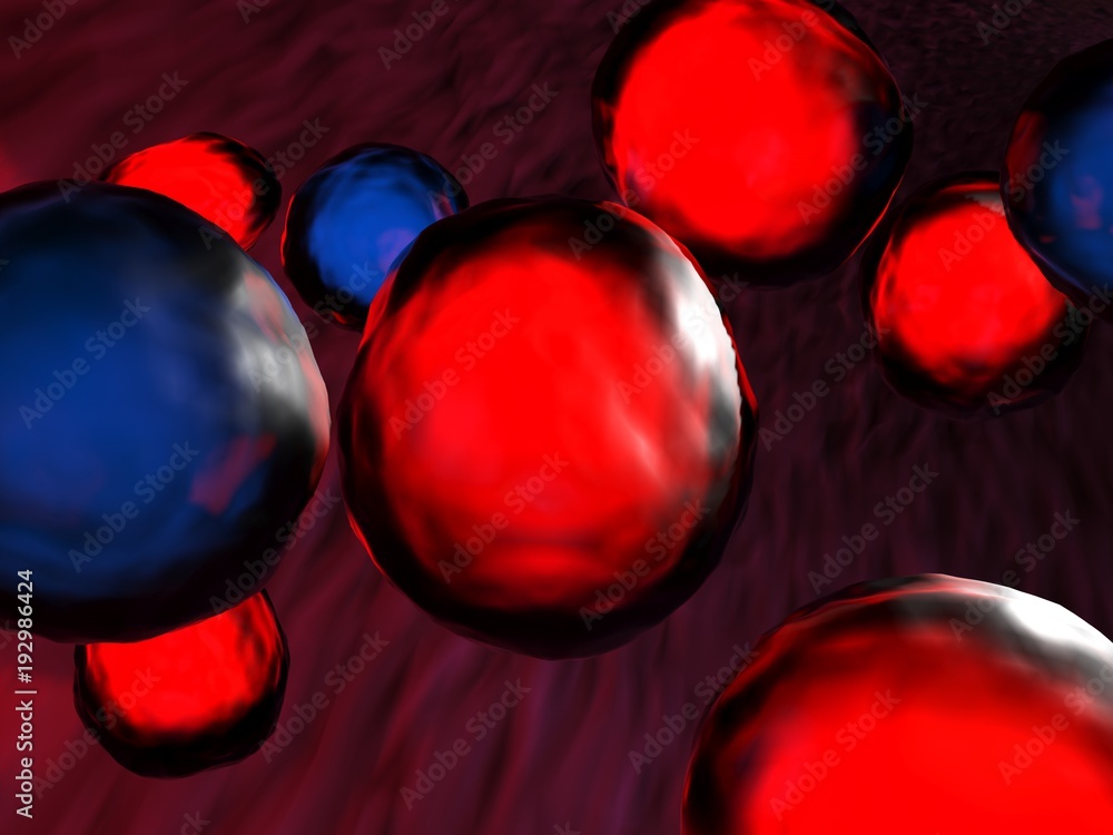 Fototapete blue and red cells flowing in the vein - 3d rendering