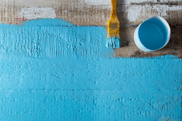 brush yellow paint a rough wood surface blue color creative abstract screensaver background