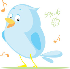 The spring is comming - cute bird singing flat design