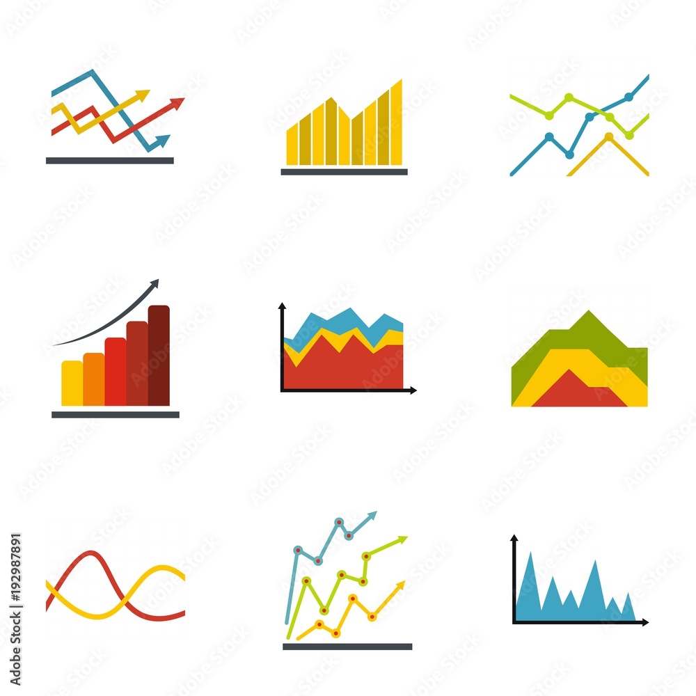 Poster economic graph icons set. flat set of 9 economic graph vector icons for web isolated on white backgr