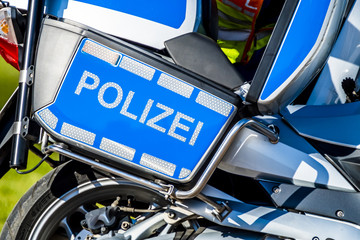 Obraz premium Close-up of German police motor bike