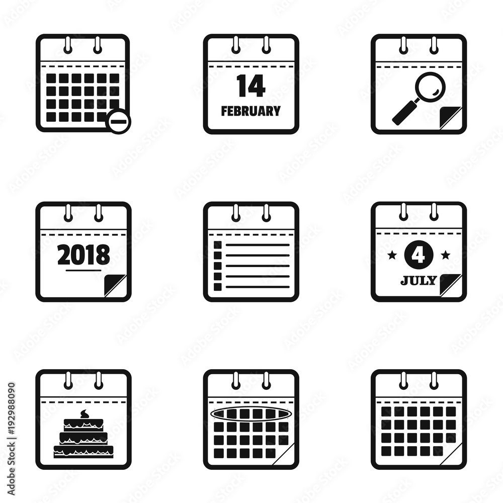 Poster new calendar icons set. simple set of 9 new calendar vector icons for web isolated on white backgrou