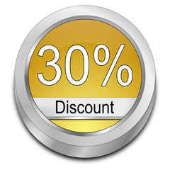 30% Discount button - 3D illustration