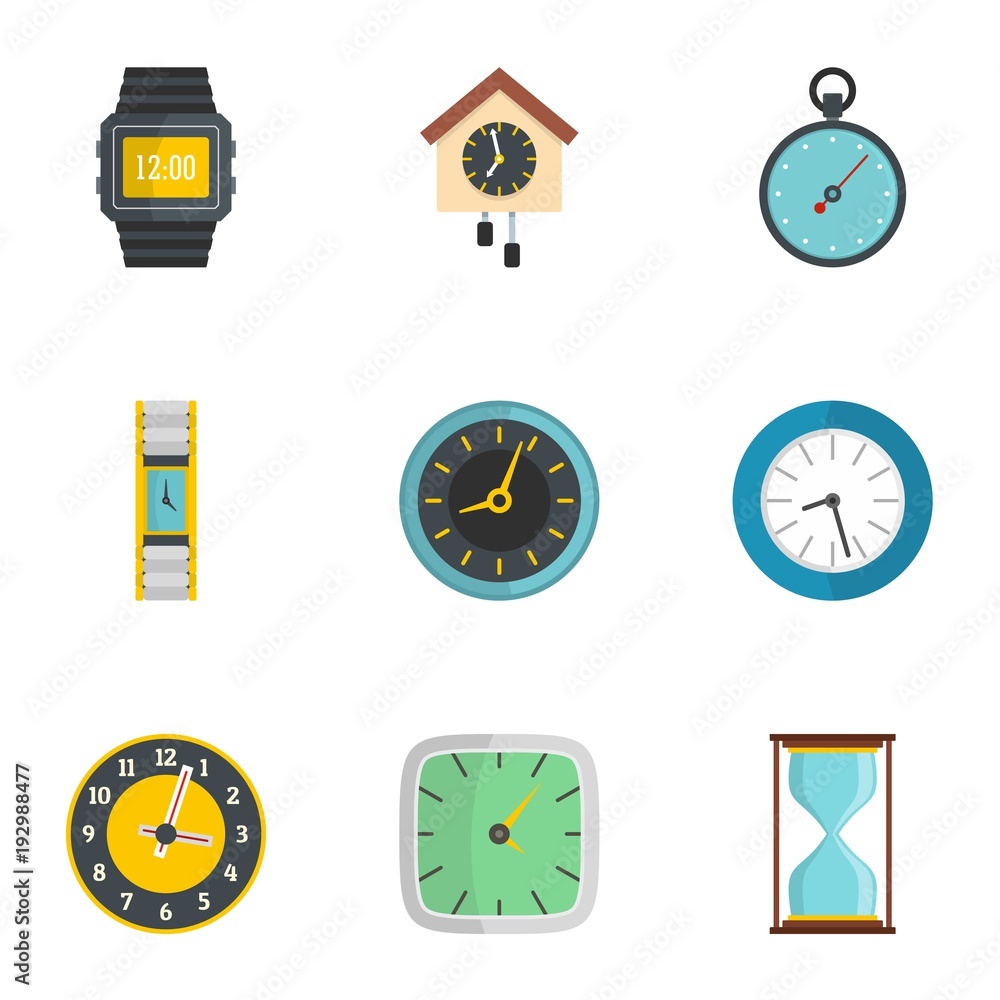 Poster wall clock icons set. flat set of 9 wall clock icons for web isolated on white background