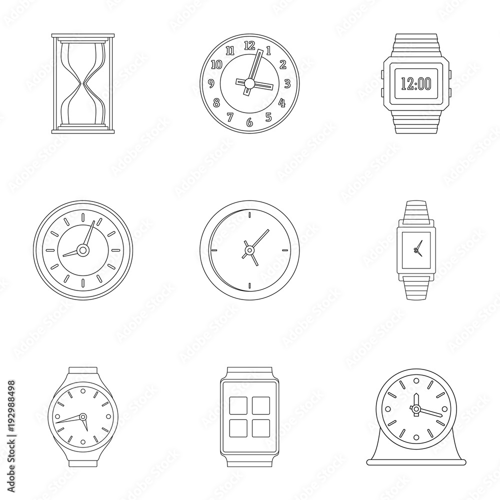 Poster chrono icons set. outline set of 9 chrono vector icons for web isolated on white background