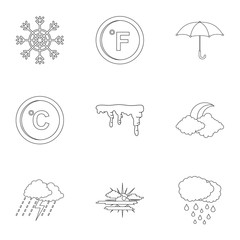 Meteorological observation icons set. Outline set of 9 meteorological observation vector icons for web isolated on white background