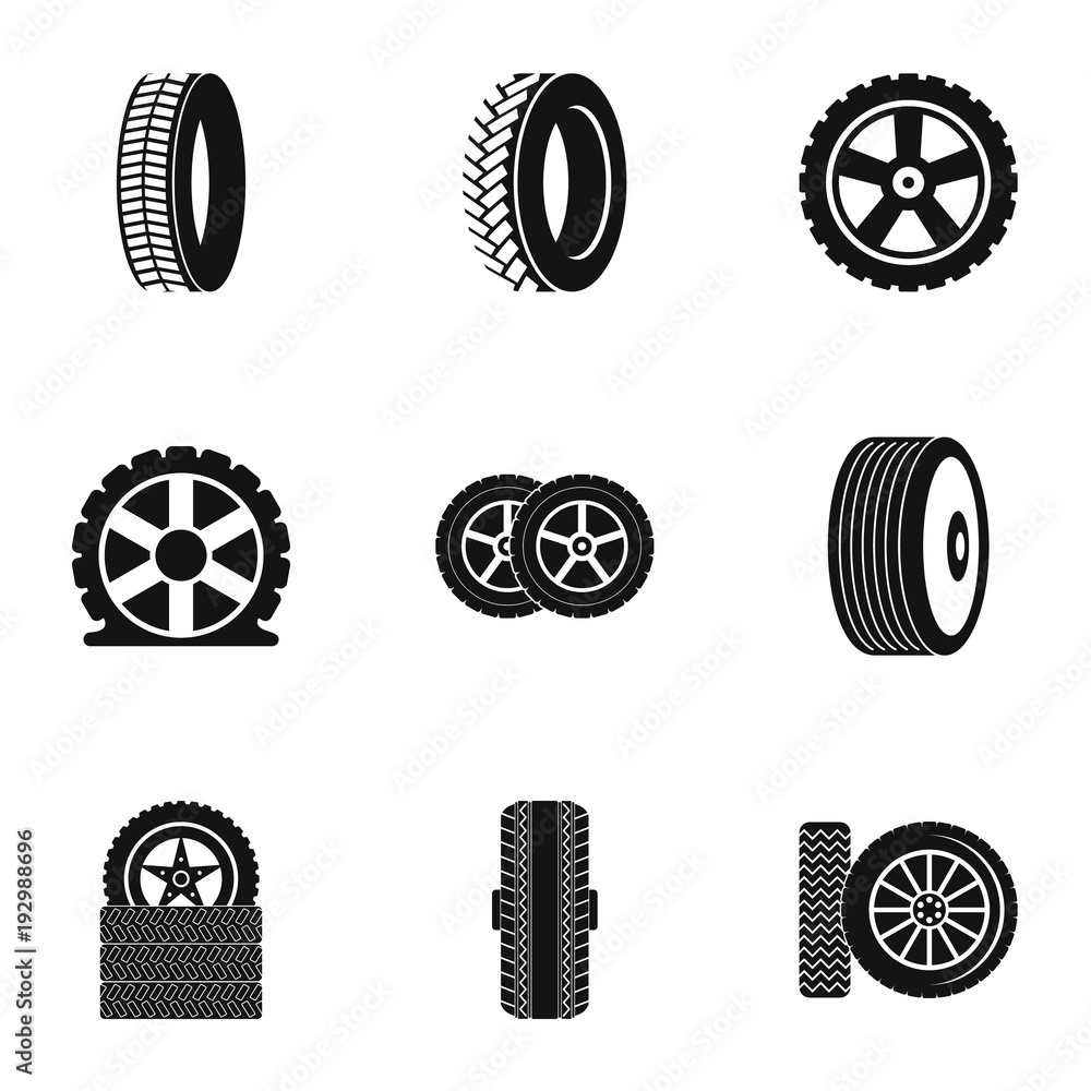 Poster tire icons set. simple set of 9 tire vector icons for web isolated on white background