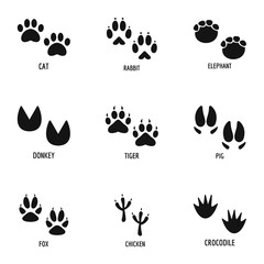 Animal tracking icons set. Simple set of 9 animal tracking vector icons for web isolated on white background