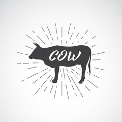 Vector of lettering within silhouette of cow on white background. . Vector illustration for groceries, Meat stores, packaging and advertising. Cow Icon. Easy editable layered vector illustration.