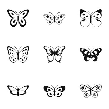 Silkmoth icons set. Simple set of 9 silkmoth vector icons for web isolated on white background