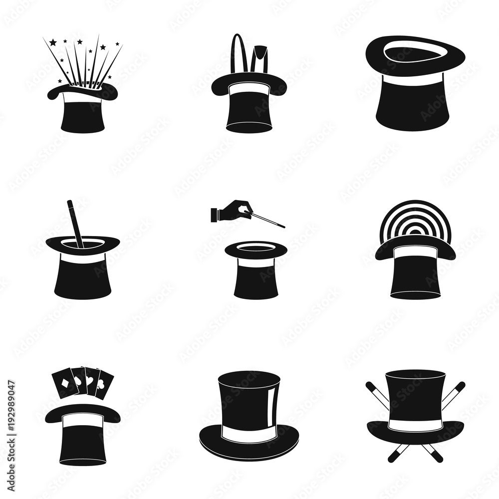 Poster cocked hat icons set. simple set of 9 cocked hat vector icons for web isolated on white background