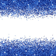 Blue glitter scattered on white background. Vector