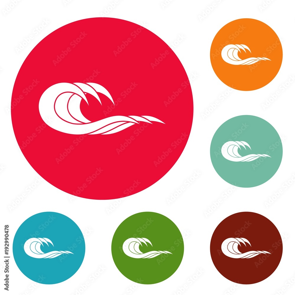 Poster wave splashing icons circle set vector isolated on white background