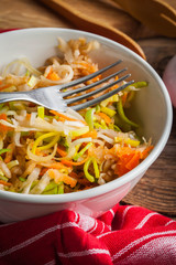 Salad with leek, carrots and apples.