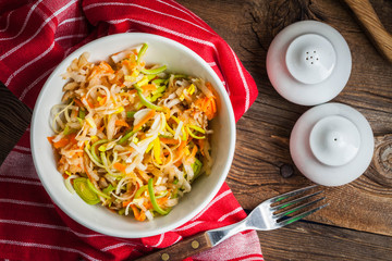 Salad with leek, carrots and apples.