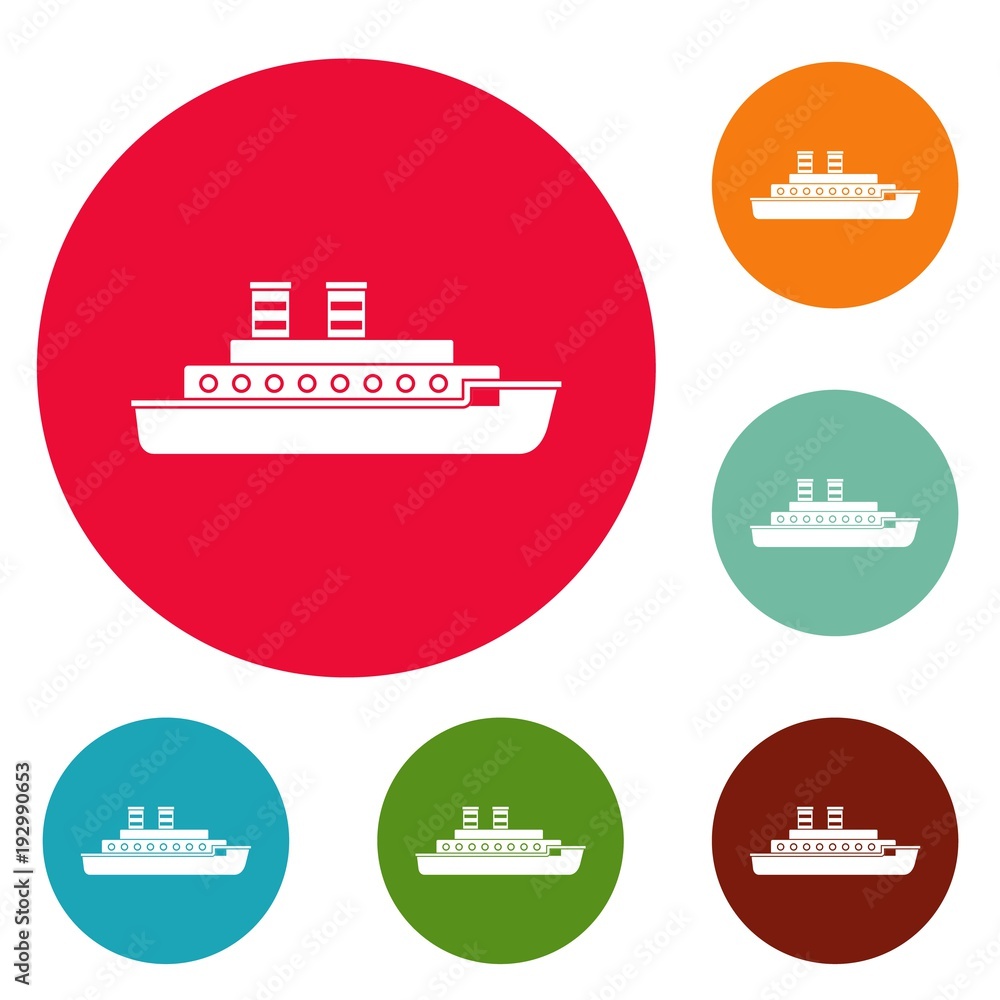 Poster steamship icons circle set vector isolated on white background