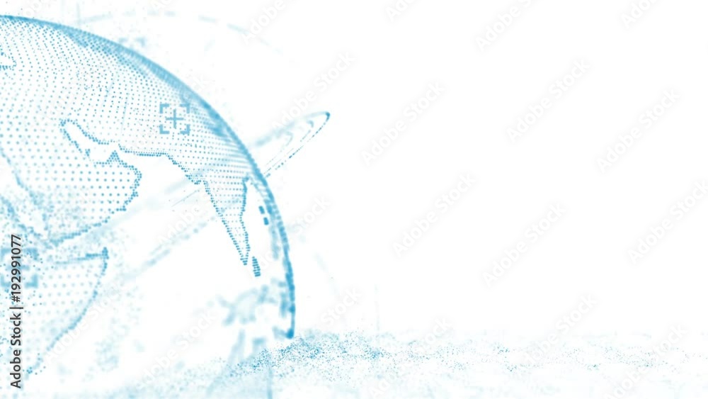 Poster pixel 3d blue shining globe of earth in rotating with wave particles. planet earth rotating animatio