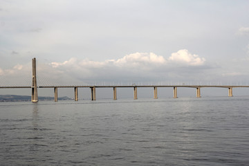 Vasco da Gama Bridge over Tagus river in Lisbon, Portugal