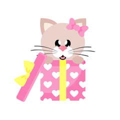 cartoon cute cat girl with bow gift