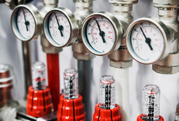 fixture pipes and fittings for connection of water or gas systems. focus on pressure gauge