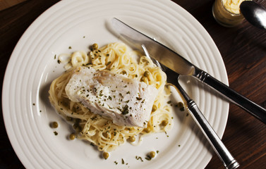 White Fish on Pasta with Parsley