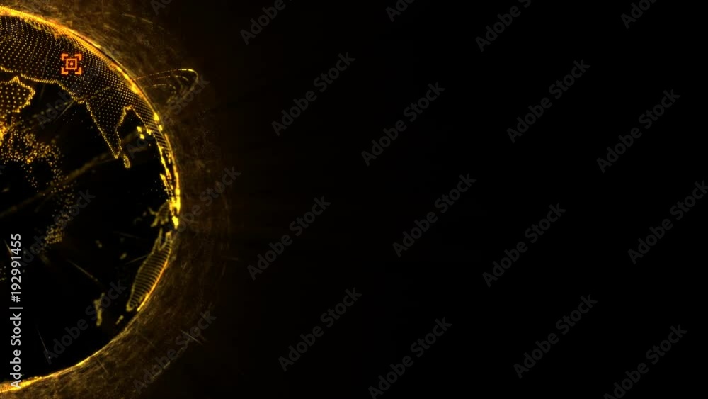 Aufkleber pixel 3d golden shining globe of earth in rotating with wave particles. planet earth rotating animat